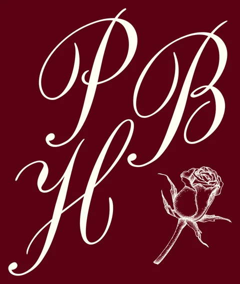 Preparing His Bride monogram in claret and gold